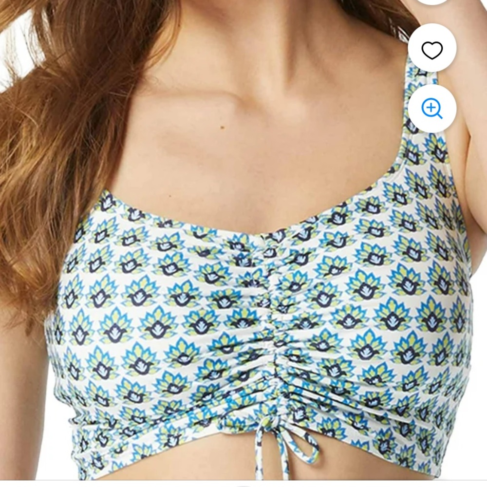 Coco Reef Blue Ruched Tie Front Crop Tank Top